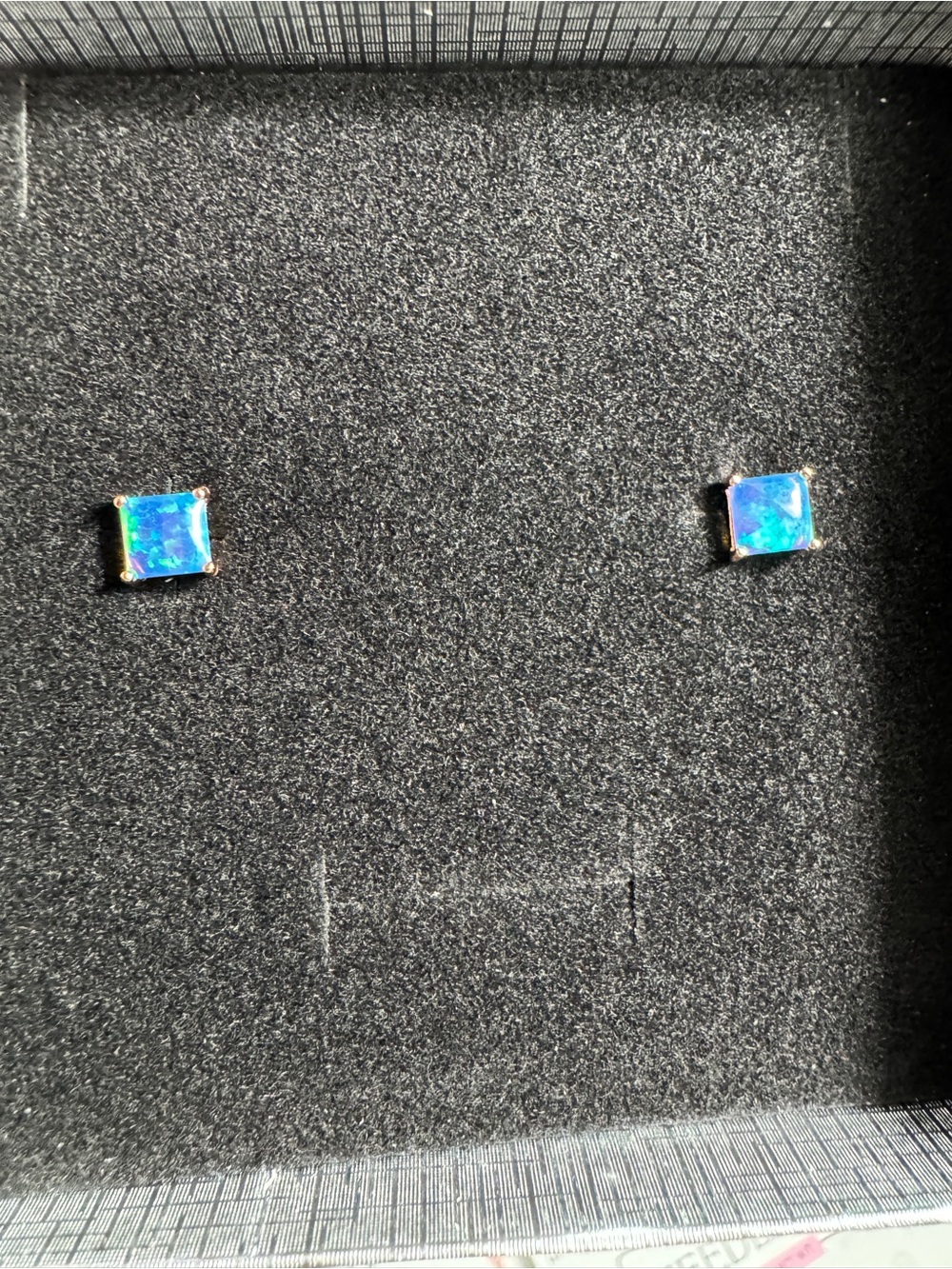 Blue Fire Opal Gemstone 925 Sterling Silver Square Stud Earrings Rose Gold - Picture 4 of 7